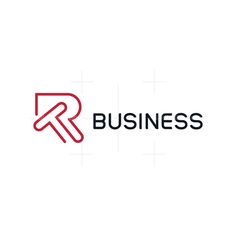 the logo for business is shown in red and black on a white background with an arrow