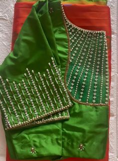 Clipstone Aari Work, Border Blouse Aari Work Designs, Aari Work Sleeve Border Design, Netted Blouse Designs, Boat Neck Blouse Design, Maggam Work Designs, Pearl Work