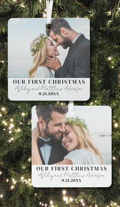 Simple First Christmas Married Photo Metal Ornament Newlywed Gift Or Wedding Guest Gift Idea Newlywed Life, Handwriting Typography, Script Handwriting, Our First Christmas Together, First Christmas Together, Christmas Together, White Rectangle