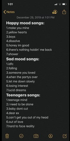 an iphone screen with the words happy mood songs on it