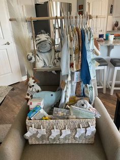 a baby's diaper display in a living room