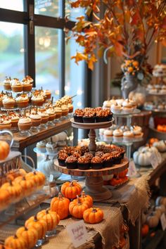 an assortment of desserts and pastries on display