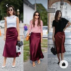 Wine Silk Skirt Outfit, Wine Skirt Outfit, Red Silk Skirt Outfit, Long Silk Skirt Outfit, Satin Skirt Outfit Winter, Burgundy Skirt Outfit, Slip Skirt Outfit, Silk Skirt Outfit