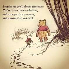 winnie the pooh and piglet walking in the snow with quote from winnie the pooh