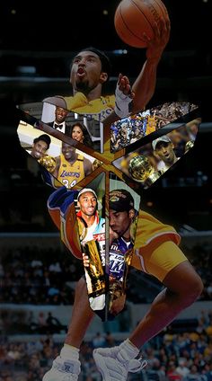 a collage of basketball players in the air