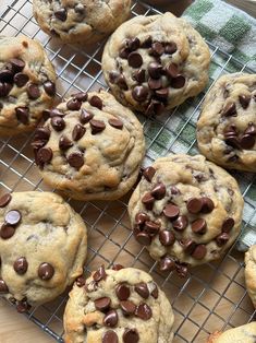 chocolate chip cookies cooling on a wire rack