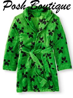 Minecraft Creeper Robe ***Quick Shipping! US Seller. Guaranteed Authentic Officially Licensed Minecraft Merchandise!*** Brand New with tags in sealed catalog bag. Kid's Sizes- 6  - Both Boys & Girls love Minecraft. ~ This robe would be great for Boys & Girls! Shipped from Smoke Free/Pet Free Environment. PRODUCT FEATURES Wrap design Belted waist Long sleeves 2-pocket FABRIC & CARE Polyester Machine wash Boys Minecraft Bedroom, Minecraft Bedroom Decor, Cover Boy, Marvel Movie, Cuddl Duds, Boys Pajamas, Pajama Robe, Fan Gear, Creepers