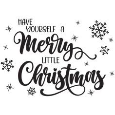 merry little christmas lettering with snowflakes and stars on the white background, hand drawn illustration