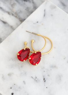 Ruby Red Earrings Hoop Earrings Red Gold Hoop Earrings Gift | Etsy Red Single Hoop Earring For Party, Red Teardrop Hoop Earrings, Red Teardrop Hoop Earrings For Pierced Ears, Red Teardrop Hoop Earrings With Ear Wire, Red Hoop Earrings For Valentine's Day, Red Small Hoop Earrings For Party, Small Red Hoop Earrings For Party, Earrings Boho Chic, Earrings Hoop