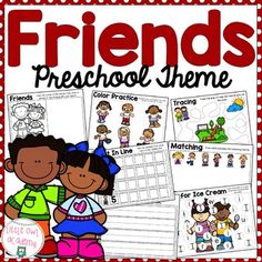 Friends Preschool ThemeFriend preschool theme perfect for your Fall, back to school, friend, or getting to know you themes.  This packet includes 12 color and 12 black and white activities, as well as book ideas and an original song. Specific pages include:An original friend songColor the friends and draw a picture of you and your friends playingPractice writing your name 4 timesTrace the jagged lines to the friendsTrace the wavy line for the friends to play at the parkCut out the pictures of fr Friends Unit Preschool, Friends Preschool Theme, Friends Activities Preschool, Friends Crafts Preschool, November Preschool Themes, Preschool Friendship, Nativity Activity, Friendship Theme, Fall Back To School