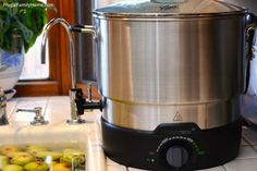 an electric pressure cooker sitting on top of a kitchen counter next to a sink