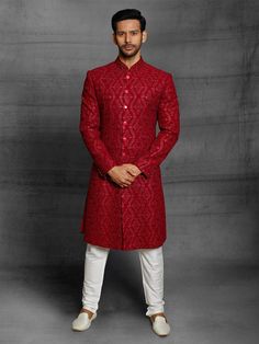 Red Sherwani, Sherwani For Groom, Sherwani Groom, Mens Sherwani, Sherwani For Men, Wedding Sherwani, Wedding Dress Men, Unique Color Combinations