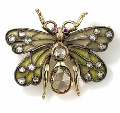 ©️ Lang Antiques, Edwardian Plique-a-Jour Enamel, Rose-Cut Diamond & Ruby Butterfly Brooch, c1910 Art Nouveau Jewelry Vintage, Spider Jewelry, Diamond Butterfly, Nouveau Jewelry, Bee Jewelry, Insect Jewelry, Brooch Vintage