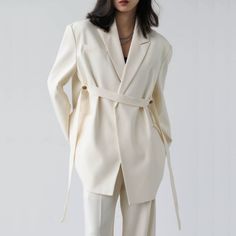 Fei Front Tie Blazer - 2 Colors Cross Jacket, Loose Suit, Minimalistic Fashion, Straight Clothes, Summer Wardrobe Essentials, Middle Age Fashion, Women Overcoat, Blazer Designs, Summer Jacket