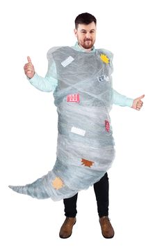 a man in a costume made to look like a shark is giving the thumbs up