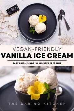 the vegan - friendly vanilla ice cream is made with only 3 ingredients and it's ready to be eaten