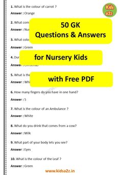 the answers for nursery kids with free printables are shown in yellow and black