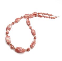 Rhodochrosite Gemstone Choker Necklace Sterling Silver, Pretty Pink Necklace, Handmade Necklace, Light Pink Necklace, 17 Inch Necklace Pretty pink rhodochrosite gemstones make up this lovely beaded choker necklace.   It is a perfect necklace to wear during spring and summer for anyone who loves the color pink! The rosy, light pink color in these natural gemstones is absolutely lovely.  They have not been treated to enhance color or clarity in any way. I used different shapes of rhodochrosite gem Light Pink Necklace, Gemstone Choker Necklace, Pink Rhodochrosite, Gemstone Choker, Pink Necklace, Beaded Choker Necklace, Beaded Choker, Necklace Sterling Silver, Handmade Necklace