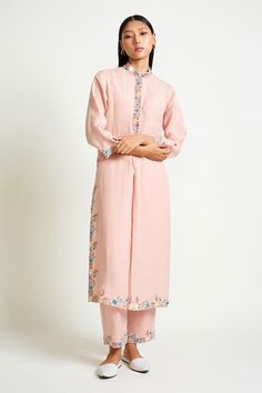 Buy Peach Linen Embroidery Band Collar Kurta And Pant Set For Women by Payal Pratap Online at Aza Fashions. Long Sleeve Kurta With Floral Embroidery For Work, Long Sleeve Bandhgala With Dabka Work For Spring, Long Sleeve Floral Embroidery Kurta For Work, Long Sleeve Chikankari Kurta For Work, Spring Floral Embroidered Straight Kurta Bandhgala, Spring Kurta With Embroidered Cuffs And Long Sleeves, Spring Bandhgala With Floral Embroidery And Straight Kurta, Spring Floral Embroidery Straight Kurta Bandhgala, Spring Floral Embroidery Bandhgala Straight Kurta