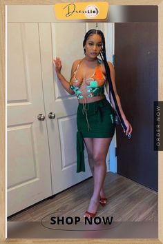 Women's Printed Sleeveless Bandage Vest Mini Skirt 2 Pieces Green Mini Skirt For Summer Clubbing, Green Summer Skirt For Club, 1 Million, Womens Vest, Mini Skirt, Mini Skirts, Womens Tops, Skirt, Women's Top