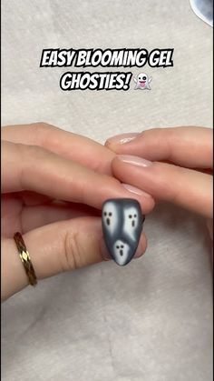 Super easy ghosties with blooming gel! 👻 Halloween Blooming Gel, Halloween Nails With Blooming Gel, Halloween Blooming Gel Nails, Blooming Gel Ghost Nails, How To Use Blooming Gel Nail Polish, How To Use Blooming Gel, Blooming Gel Designs, Blooming Gel Nail Art, Blooming Nails