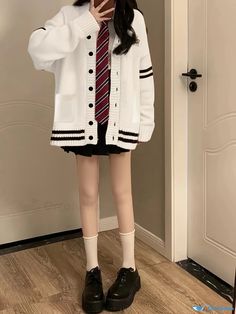 Orcajump - Bee Embroidered Striped Cardigan, Casual Long Sleeve Cardigan For Fall & Winter, Women's Clothing Cardigan Casual, Striped Cardigan, Sleeve Cardigan, Long Sleeve Cardigan, Winter Women, Polyester Material, Knitted Fabric, Knit Fabric, Collar Styles