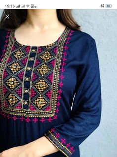 Kurta Embroidery, Kurti Pant Set, Pant Dress, Design For Shirt, Golden Saree, Neckline Embroidery, Picnic Outdoor, Kutch Work Designs, Embroidered Kurti