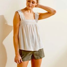 Upwest Square Neck Smocked Tank Size Small Color Cabana 100% Cotton New Sell Online, Ecommerce Website, Comfy Fits, Soft Light, Fashion Addict, Selling Online, Shopping Cart, Square Neck, Smocking