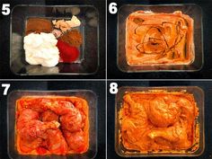 four pictures showing how to make an enchilada