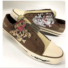 Find Men’s Ed Hardy Brown Sneakers on eBay in the category Clothing, Shoes & Accessories>Men>Men's Shoes>Casual Shoes. Converse Shoes High Top, Guy Clothing, Grunge Shoes, Muted Brown, 90s Men, Colorful Sneakers, Unique Sneakers, Best Shoes For Men, Drum Kit