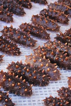 chocolate desserts with sprinkles and nuts are on a white tablecloth