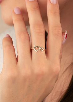 14K Solid Gold Double Heart Ring Present - Etsy Heart Engagement Ring, Heart Shaped Ring, Double Heart Ring, Heart Engagement, Heart Engagement Rings, Heart Shaped Rings, Love Forever, Double Heart, Heart Wedding