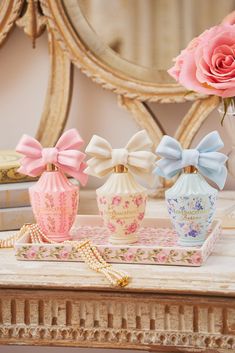 Love Shack Fancy Home Decor, Royal Pink Bedroom, Loveshackfancy Bedroom, Pretty Perfume Bottles, Porcelain Tray, Forever In Love, Makeup Package, Fragrance Bottle, Love Shack Fancy