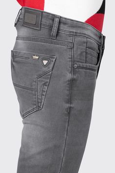 Step into style with our Granite Gray Whiskering Wash Denim. These jeans are the epitome of contemporary fashion, offering a perfect blend of comfort and style. Whether you're heading to a casual get-together or a night out on the town, these jeans will make a bold fashion statement that can't be ignored. 98% cotton and 2% elastane: it’s really tough and abrasion-resistant. The fabric has a great 4-way stretch allowing unrestricted movement in any activity. Construction: Triple chain stitch in h Celana Denim, Gents Pants, Mens Jeans Pockets, Celana Kargo, Mens Designer Jeans, Denim Pants Mens, Tactical Clothing, Jean Pockets, Denim Pocket