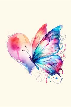 a watercolor painting of a heart shaped butterfly