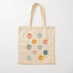 100% cotton reusable shopping carry bag with digital print on one side. This is a happy Redbubble design of a Pastel Smiley Face Pattern. Painting On Cotton Bags, Toat Bags Painted, Painting Canvas Bags Diy, Tote Bag Pattern Paint, Painting Canvas Tote Bags, Diy Canvas Bag Paint, Painting Canvas Tote Bags Diy, Painting Bags Aesthetic, Cute Bag Designs