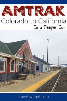 a train station with the words amtrak in front of it and an image of railroad tracks