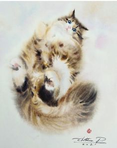 a painting of two kittens laying on top of each other