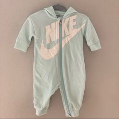 Purchased At Nordstrom And Found After Baby Girl Outgrew Size 3m Super Cute Pale Minty Blue Color Front Nike Is A Little Sparkly So It’s More Of A Baby Girl Piece Smoke Free Home Light Blue Long Sleeve Cotton Onesie, Nike Cotton Onesie For Loungewear, White Cotton Hooded Onesie, Nike Casual Long Sleeve Onesie, Cute White Hooded Onesie, Nike Casual Onesie For Playtime, Casual Nike Onesie For Playtime, Nike Cotton Onesie For Playwear, Blue Cotton Hooded Onesie