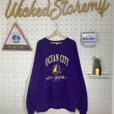 "Vintage 90s New Jersey Sweatshirt Wildwood New Jersey Crewneck New Jersey Jumper Mew Jersey Pullover 3XLarge Purple * 50 Polyester * 50 cotton *Tag Jerzees *Made in USA *Tag reads:   Size :  3XLarge (check measurements below) *Manual size measurement  Width : 29.5\" inches (armpit to armpit)                           Length : 31\" inches  All measurements are taken with the garment flat on the ground. *Condition: good condition check picture please refer picture good vintage condition (9/10-90%) We are selling used clothing with good condition. DO NOT EXPECT the item is like new condition. *OUR SHIPPING PRICE IS 25$ FOR EXPRESS SHIPPING (DHL EXPRESS).  FOR EXPRESS SHIPPING IT WILL TAKES ONLY 2-5 DAYS TO DELIVERED TO YOU.  ANY QUESTION PLEASE CONTACT US.  PLEASE SHOPPING WITH US WITH CONFI Wildwood New Jersey, Purple Vintage, Jersey Sweatshirt, Used Clothing, New Jersey, Vintage 90s, Gender Neutral, Violet, Jumper