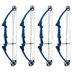 four different types of archery bows on a white background