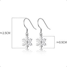 A pair of dainty snowflake dangle drop earrings, made of solid 925 sterling silver and cubic zirconia. Elegant snowflake design, light weight and comfortable to wear. A perfect gift for your love one in Christmas and holiday season. Jewelry Care: See more information about how to care for your jewelry here. Shipping Policy: Orders will be shipped within 1-3 business days. Economy shipping will take 7-14 days to arrive and standard shipping is 1- 4 days for U.S. orders. International shipping tim Elegant Snowflake Earrings For Winter, Silver Snowflake Cubic Zirconia Earrings, Elegant Winter Jewelry, Elegant Winter Gift Earrings, Elegant Silver Jewelry For Winter, Formal Sterling Silver Snowflake Jewelry, Formal Snowflake Sterling Silver Jewelry, Cubic Zirconia Snowflake Earrings For Gift, Silver Snowflake Earrings For Gift