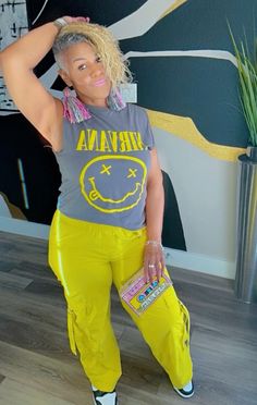 Top: Upcycled Mens shirt cut into a crop top Bottoms: Target Cargo Tie & Purse: Upcycled made denim jeans... less #targetstyle Yellow Cargo Pants, Tie Purse, Target Style, Ash Blonde, Mens Shirt, Cut Shirts, Cargo Pants, Denim Jeans