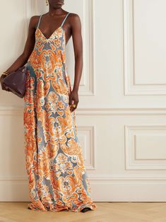 Everyday Braided Hairstyles, Blue And Orange Dress, Etro Dress, Holiday 2024, White Palette, Baroque Pattern, Beach Wear Outfits, Orange Dress, Long Dresses