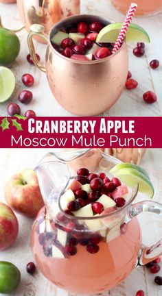 cranberry apple moscow mule punch in a pitcher