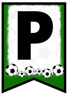 the letter b with soccer balls on it's green and black ribbon is shown