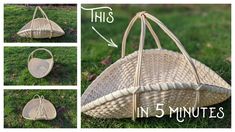 the instructions for how to make a basket out of wicker and leather straps, with pictures