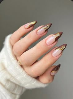 Brown Nails Design, Wine Nails, November Nails, Acrylic Nails Coffin Pink, Almond Acrylic Nails, Almond Shaped, Pretty Nail Art, Brown Nails, Hot Nails