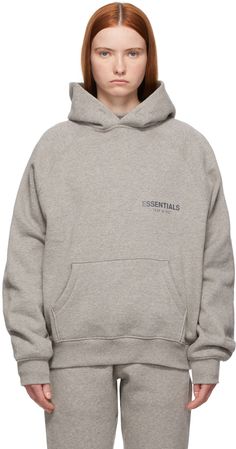 Long sleeve cotton-blend fleece hoodie in heather grey. Part of The Core Collection. Please note that this item may not be shipped within the EU. Available exclusively at SSENSE. Supplier color: Heather oatmeal | Essentials SSENSE Exclusive Grey Pullover Hoodie Grey Essentials Hoodie, Essentials Clothing, Halterneck Mini Dress, Fear Of God Essentials, Fear Of God, Grey Pullover, Clothing Essentials, Silk Crepe, Fleece Hoodie