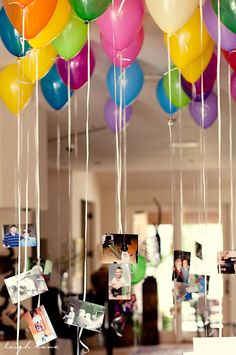 an instagram photo with balloons hanging from the ceiling and photos taken by someone else